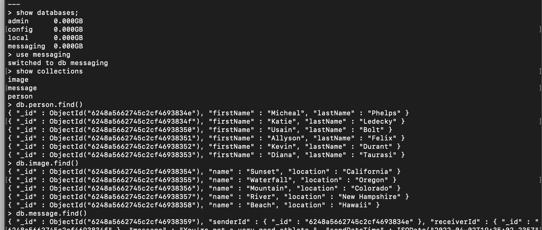 Picture of NoSQL output