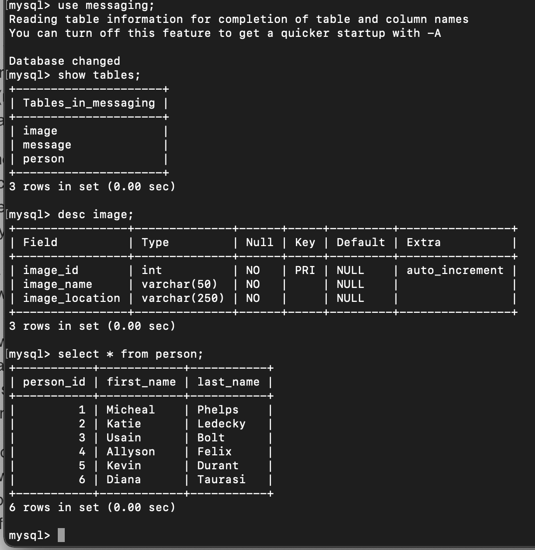 Picture of SQL output